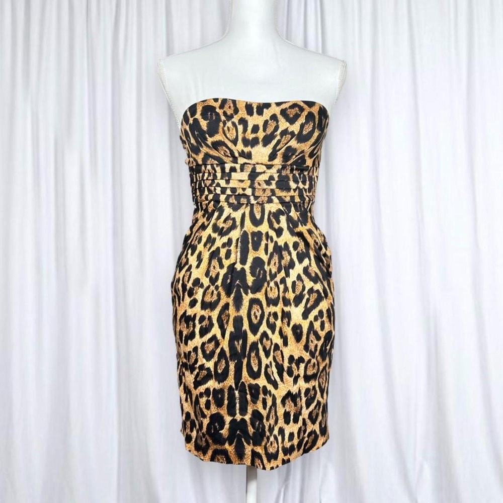 Snap Leopard Print Strapless Mini Dress Y2K Animal Print Going Out